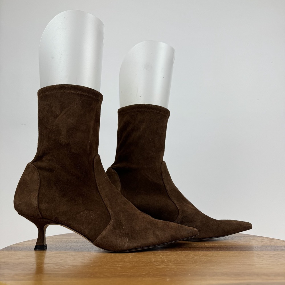 Womens Stuart Weitzman Vinnie Kitten 50mm Heeled Brown Suede Booties Size 9 B